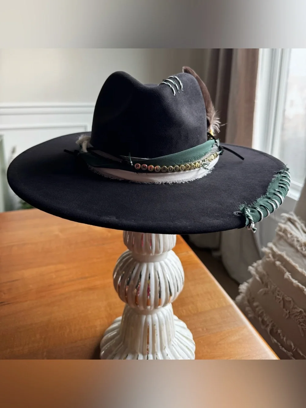 Hand Crafted Philadelphia Eagles Embellished Wide-Brim Vegan Suede Festival Hat
